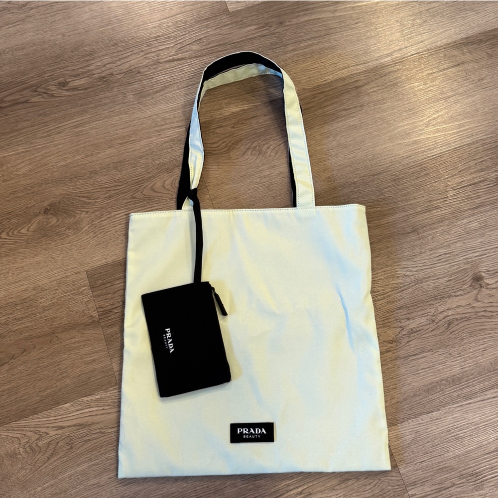 Prada Mint Green Tote Bag with Black Accents